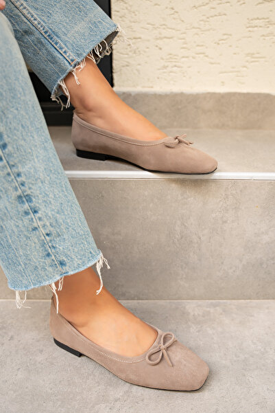 LAMİNTA Linda Mink Suede Women's Ballerinas with Bow Detail