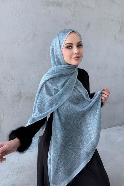 Byedauzunlar Açık Mavi Asu Otantik Hint İpeği Şal