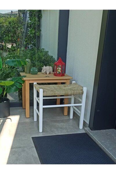 Özer Aldoğan Hasır Örgülü Ahşap Tabure