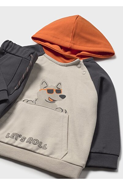 MAYORAL 1-4 Years Old Baby Boy Kangaroo Pocket Sweatshirt and 2-Piece Sweatpants Set – Beige, Orange, Anthracite