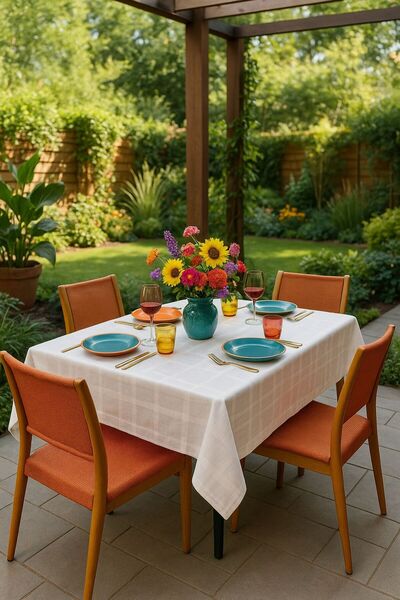 Kotys Design Off-white cotton tablecloth with checks