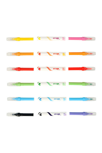 Strigo 2 in 1 highlighter, brush and liner, 6 pcs/set, 12 colors SSC441