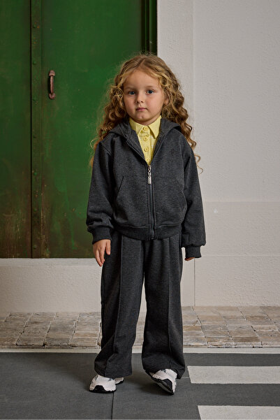 Fahhar Kids Kapüşonlu Basic Eşofman Takımı Antrasit Melange