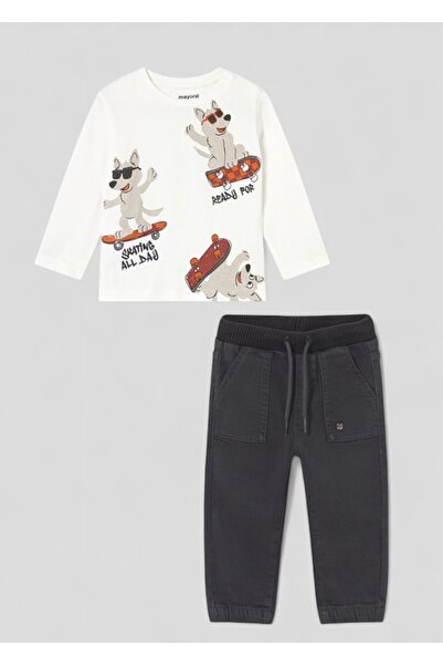 MAYORAL Skate Waist Elasticized Pants Sweat Suit (Sizes for Ages 01-04) - Ecru-Anthracite