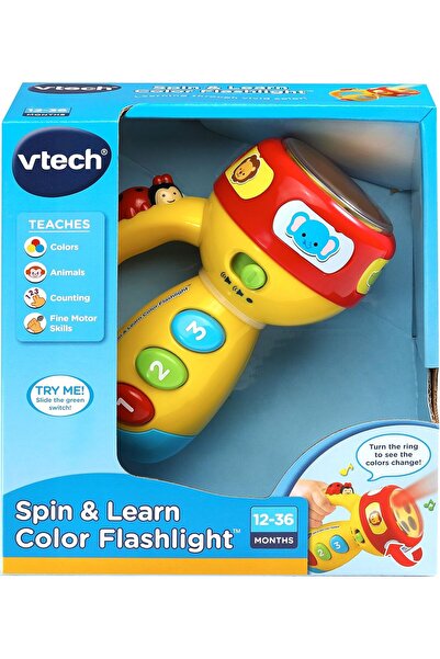 VTech Baby مصباح يدوي ملون من VTech Spin and Learn، أصفر