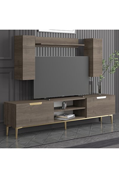 MERT SERT MOBİLYA Mila Tv Ünitesi 180cm, 2 Dolaplı Kapaklı, Raflı Duvar Ünitesi