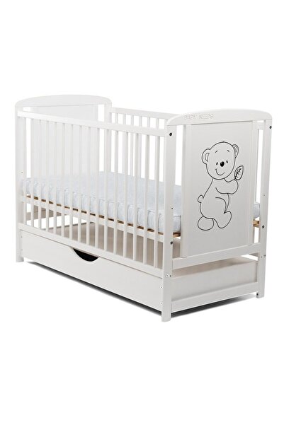 Babyneeds Patut din lemn bebe, 120x60 cm, Cu sertar cu capac, Alb, Babyneeds, Timmi