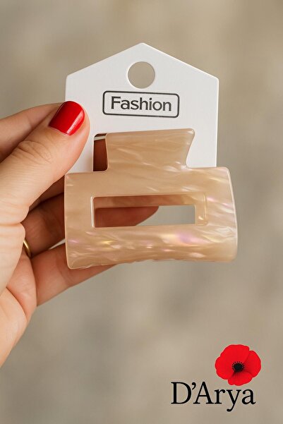 Darya مشبك شعر مستطيل الشكل بلون البيج الفاتح اللؤلؤي (8 سم) من دي دي524