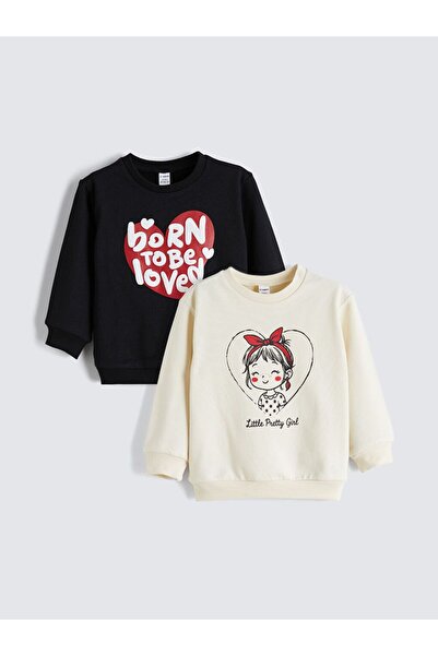 LC Waikiki Crew Neck Printed Girls' Sweatshirt Set of 2