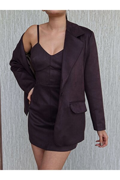 ESRAHELVACI Suede Bustier Jacket Set