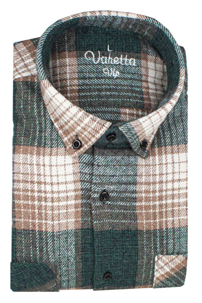 Varetta Men's Green Thick Winter Plaid Lumberjack Shirt – Wide Cut Fall Winter Trend Shirt with Pockets