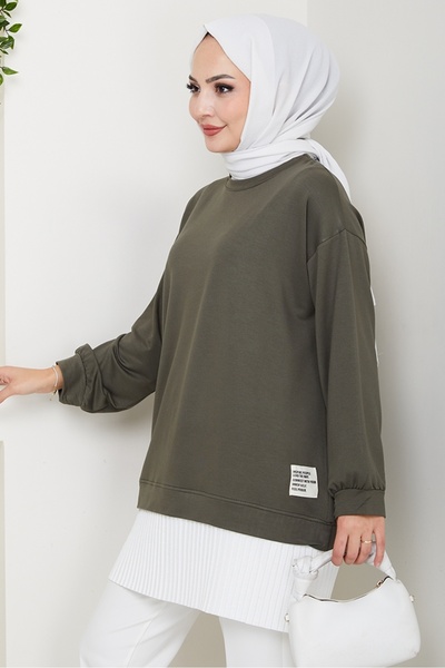 Bestenur Arma Detail Pleated Tunic 1627 - Khaki