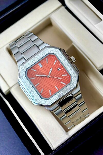 Louis Genessio ساعة يد رجالية فاخرة من الفولاذ الكوارتز باللونين الفضي والبرت...