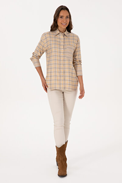 U.S. Polo Assn. Women's Stone Long Sleeve Plaid Shirt 50316425-Vr049