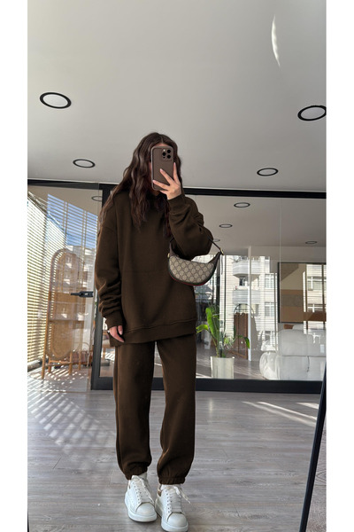 Baybay KADIN 3 İPLİK OVERSİZE KAPÜŞONLU EŞOFMAN TAKIMI