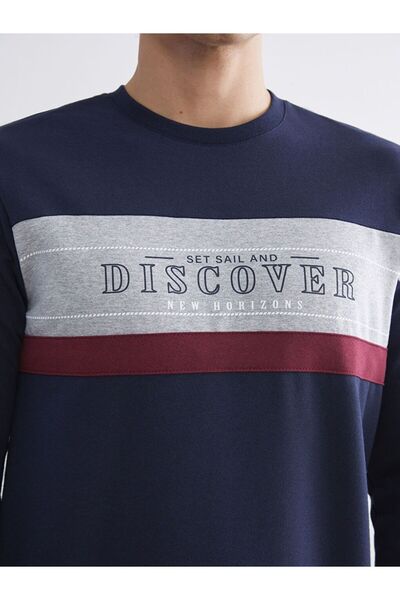 LC Waikiki LCWAIKIKI Classic Bisiklet Yaka Uzun Kollu Baskılı Erkek Sweatshirt