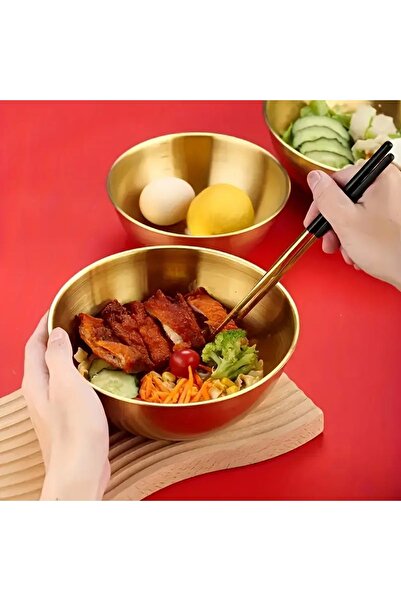 Qerhome 3-Piece Gold Stainless Steel Mixing and Salad Bowl Whisk 700-1200-1600 ml
