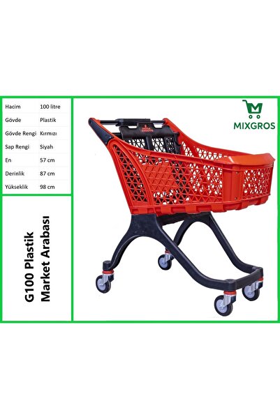 MİXGROS G100 Plastik Market Alışveriş Arabası 100 Litre Kırmızı