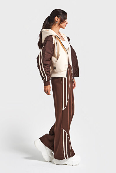 its basic Kadın Bej Kahve Renk w5-16 Örme Kumaş Polar ve Eşofman 2'li Tasarım Kombin Takım