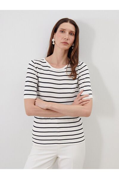 LC Waikiki Lcwaikiki Classic Black Crew Neck Striped Women's Knitwear Sweater