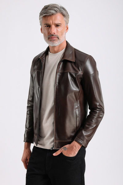 MQ Leather Maroquin Leather Pirlo Men's Shirt Collar Leather Coat