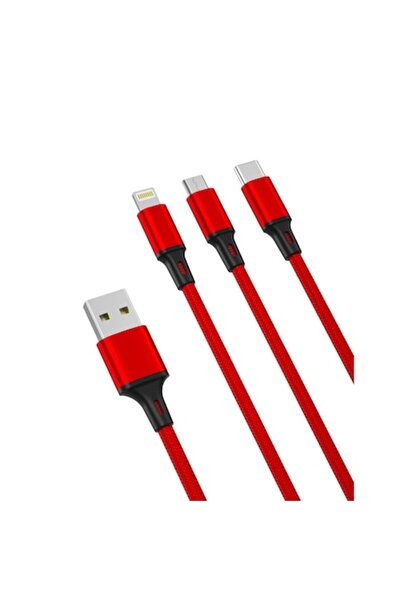 Xo NB173 3-in-1 USB Cable - Lightning + USB-C + Micro USB, 1.2 m, 4A, Red
