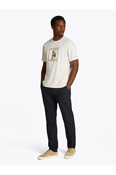 Tommy Hilfiger Men Ivory Petal Logo Embroidered Crew Neck T-Shirt