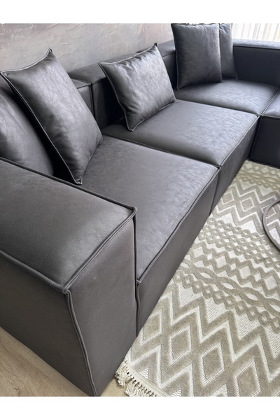 Erduran Mobilya Angelo 5 modül siyah nubuk köşe koltuk takımı