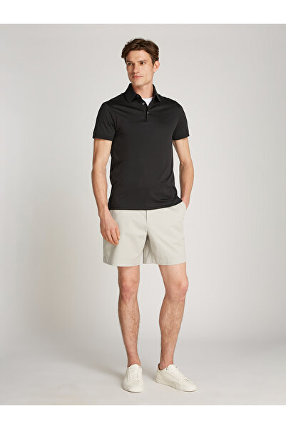 Tommy Hilfiger Men Black Short Sleeve Logo Embroidered Slim Fit Polo T-Shirt