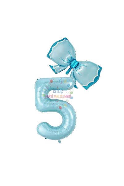 İSTOÇ PARTİ Blue Number Bow Foil Balloon Set Age 5