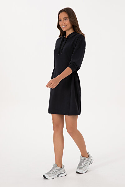 U.S. Polo Assn. Women's Black Modal Blend Mini Length Hooded Sweatshirt Dress 50314196-Vr046