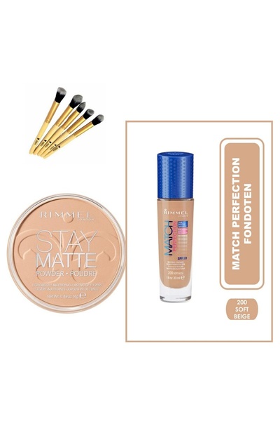 RIMMEL LONDON Match Pefection Fondöten -Soft Beige 200+ Pudra Stay Matte 005 ...