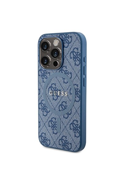 Guess Carcasă pentru iPhone 14 Pro cu inel HC albastru și logo clasic