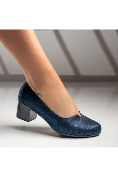 BMoD Pantofi de damă albaștri cu cu imprimeu și toc gros MOD09942