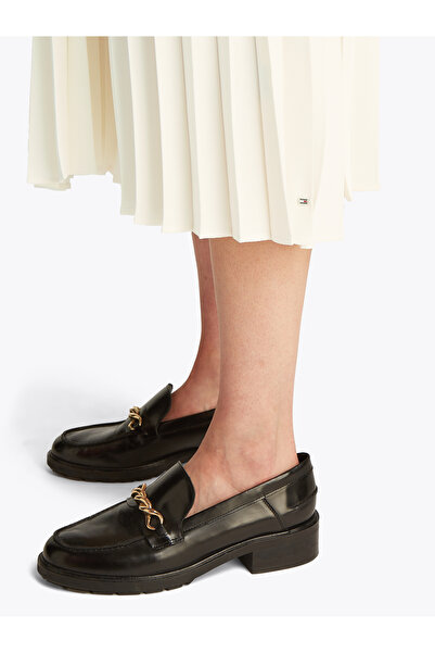 Tommy Hilfiger Women Ivory Petal Logo Waistband Fluid Pleated Midi A-Line Skirt