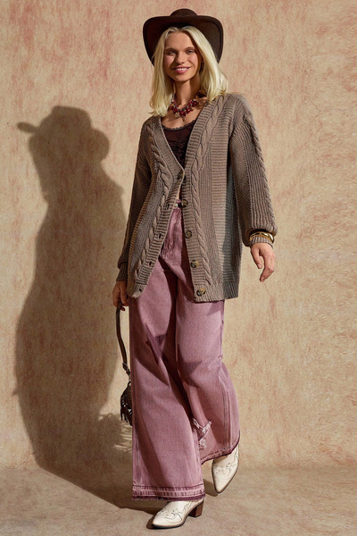 H&E LUXURY DESIGN Dámský hnědý pletený kardigan s výstřihem do V