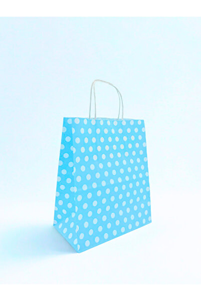 Smartbox حقيبة ورقية كرافت بمقبض ملتوي منقط باللون الأزرق مقاس 18 × 23 × 10 س...