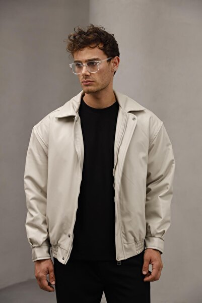 essenzaclothing Men's Oversize Premium Basic Leather Jacket