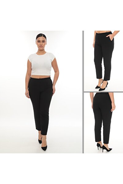 Butik Women's Stretch Fabric Ankle Length Elastic Waist Pocketed Fabric Pants