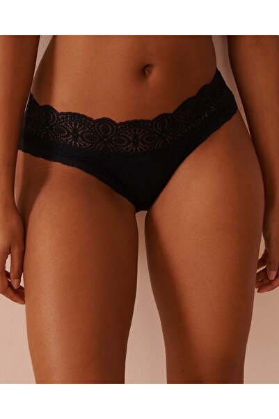 La Vie en Rose Lace Trim Ribbed Bikini Panty