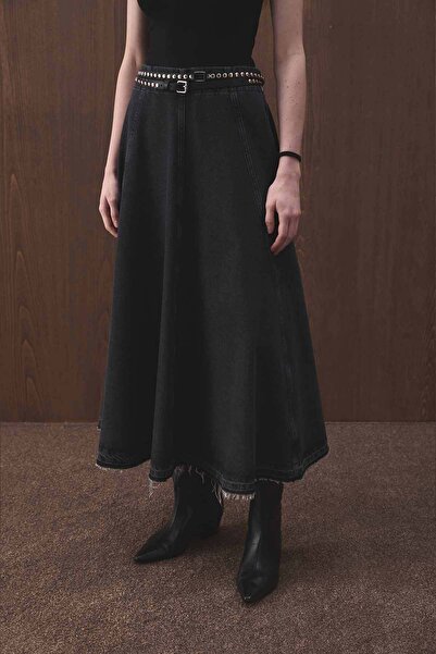 Hooopstore Cut-Out Denim Anthracite Skirt
