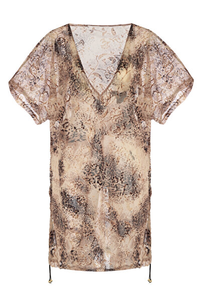 AQUELLA Tulle V-Neck Tunic with Sliding Pattern on the Side