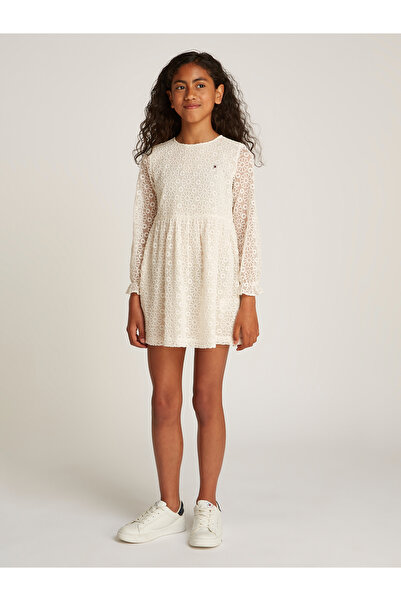 Tommy Hilfiger Girls Calico Long Sleeve Floral Lace Dress