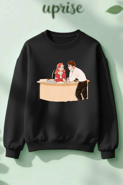 Vordevia Hanorac Jim & Pam The Office cu imprimeu din bumbac 3 fire B guler r...