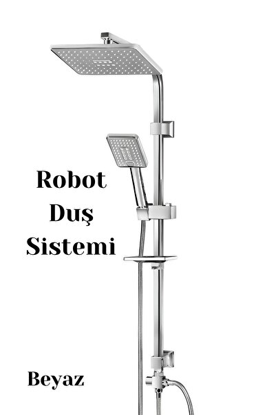 Badem10 Robot Duş Seti Tam Takım Beyaz Krom Lüks Yağmurlama Fonksiyonlu El Du...