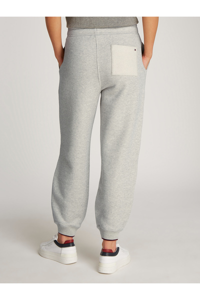 Tommy Hilfiger Women White Dove Heather Logo Embroidered Elastic Waist Joggers