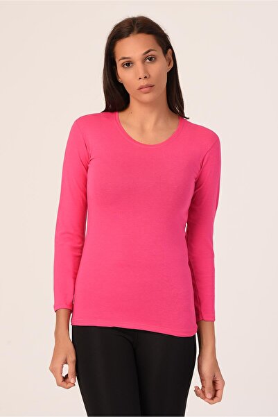 DISENTIS MODEST Round Neck Long Sleeve Cotton Fuchsia Bodysuit