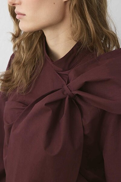 Hooopstore Premium Bow Detail Poplin Burgundy Shirt