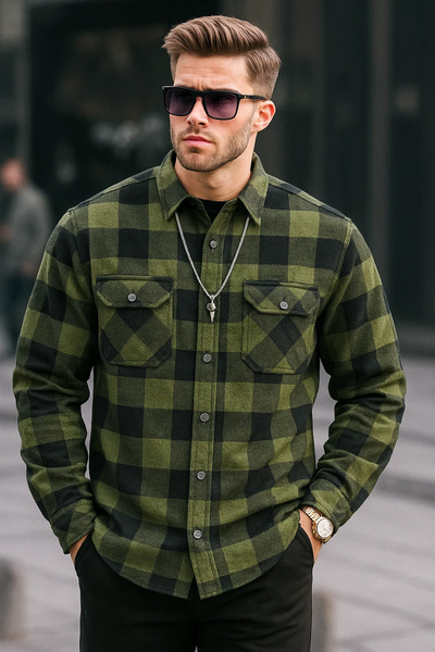 COMBİNE MİCHAİL Чоловіча базова товста сорочка оверсайз хакі