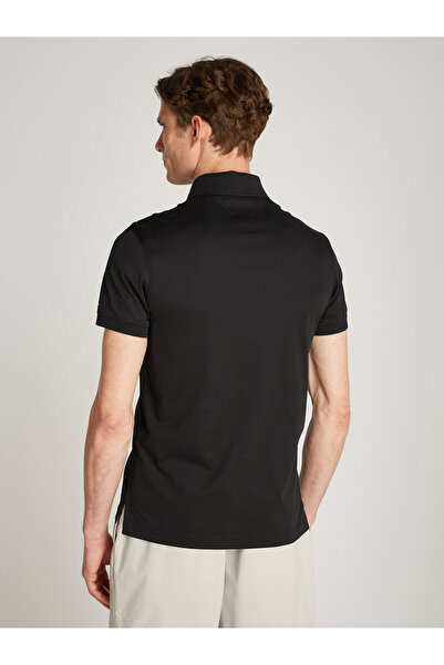 Tommy Hilfiger Men Black Short Sleeve Logo Embroidered Slim Fit Polo T-Shirt